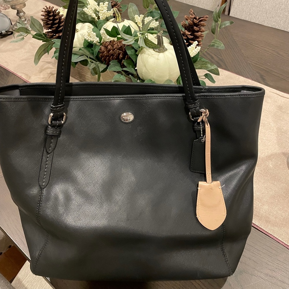 Black leather Coach tote bag, perfect for work or day trips